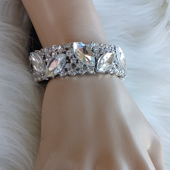 Silver Statement Bracelet with Crystal Accents - Picture 7 of 9